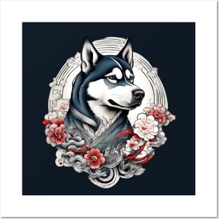 Old School Vintage Japanese Tattoo Art Husky Posters and Art